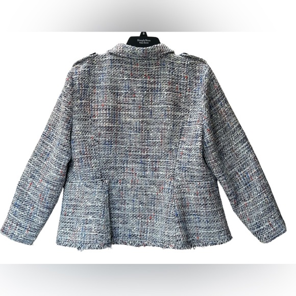 Chicos Blue Tweed Jacket Blazer Raw Hem Button Front Size 16/18 Chicos Sz 3 - Picture 4 of 13